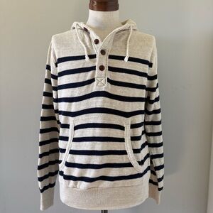 J. Crew Cream and Black Striped Hoodie